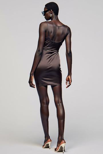 Coffee Sheath Round Neck Mini Cocktail Dress